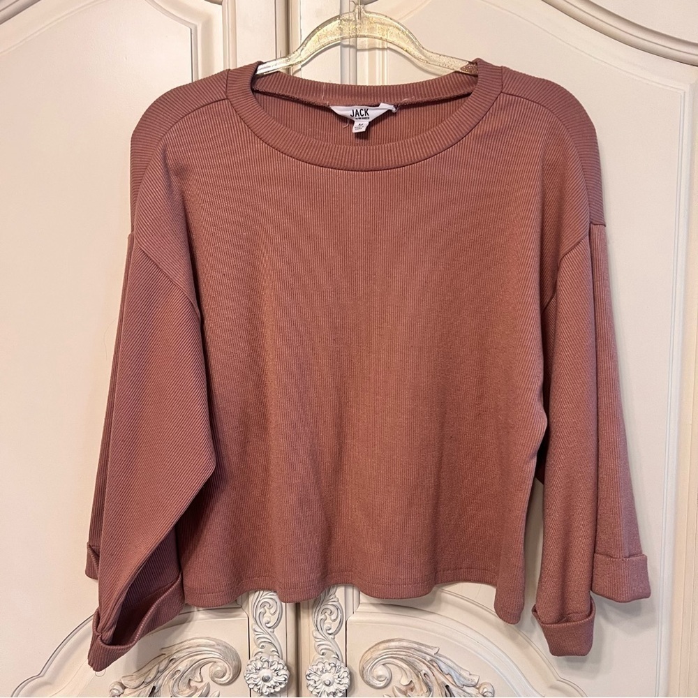 Jack by BB Dakota Bell-Sleeve Relaxed Fit Cropped Flowy Top in Neutral Pink